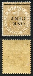 Straits Settlements SG89w 1c on 4c Brown Wmk INVERTED M/M Cat 325 pounds