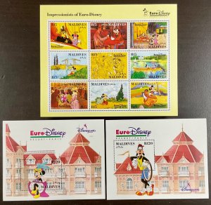 Maldives 2 Euro Disney Souvenir Sheets plus 1 sheet of 9 1992