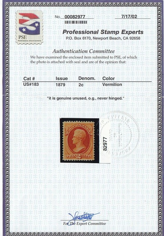 183 VF+ OG never hinged PSE certificate with nice color ! see pic !