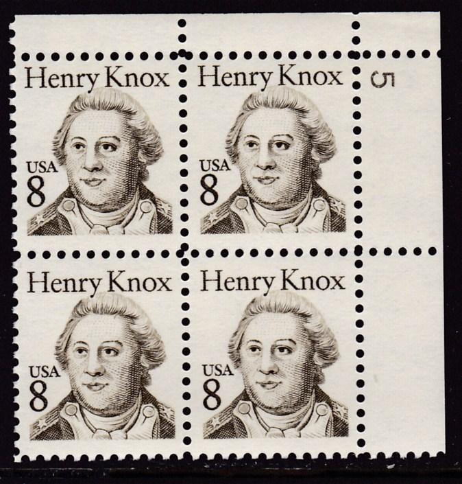 U.S. 1980 Great Americans 8cent Henry Knox Plate Number Block VF/NH