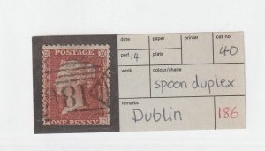 GB SG # 40 PENNY RED DUBLIN 186 SPOON DUPLEX CANCEL