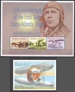 A1086 Sierra Leone Aviation First Trans-Atlantic Flight Zeppelin 1Bl+1Kb Mnh