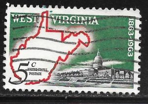 USA 1232: 5c Map of West Virginia and State Capitol, used, VF