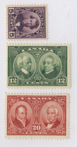 3x Canada Stamps; #146-5c #147-12c #148-20c Guide Value = $54.00