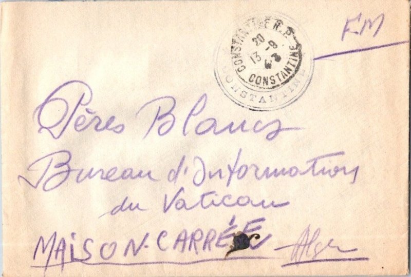 Algeria Soldier's Free Mail 1943 Constantine R.P. to Algers, Algeria.  Toning...