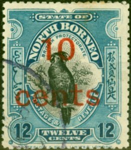 North Borneo 1916 10c on 12c Black & Deep Blue SG188 Fine Used