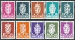 Norway 1955, On service 10v phosphor (1969/73), MNH