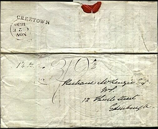 GB SCOTLAND 1830 Entire ex CREETOWN to Edinburgh - high rate 3/9½d.........21583