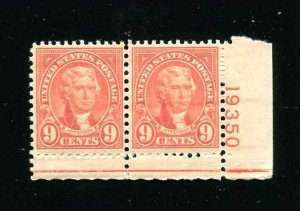 Sc# 641 9¢ Jefferson With Plate Number Tab MNH