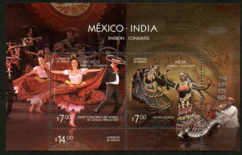 MEXICO 2726, Mexico-India Joint Issue, typical dances. SOUV. SHEET. MINT, NH. VF