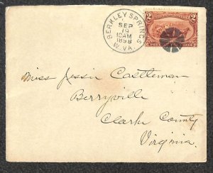 USA #286 TRANS-MISSISSIPPI STAMP BERKLEY WEST VIRGINIA FANCY CANCEL COVER 1898