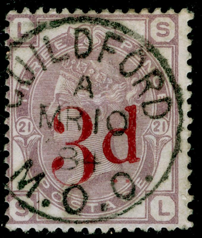 SG159, 3d on 3d lilac plate 21, FINE USED, CDS. Cat £150. SL