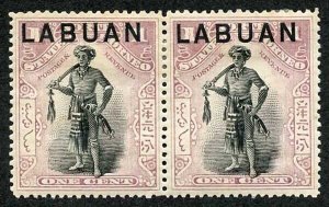 Labuan SG89 1c Dull Claret Perf 15 M/M (hinge remainder) PAIR Fine and Fresh