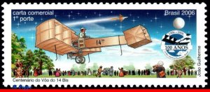 2995 BRAZIL 2006 14BIS AIRPLANE CENT., 1st FLIGHT OF SANTOS DUMONT, AVIATION MNH