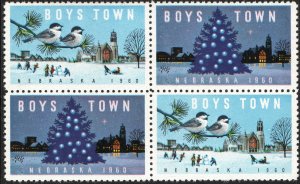 Boys Town Nebraska Christmas Cinderella Block of Four (1960) MNH