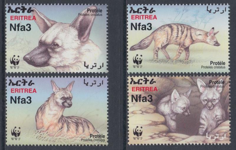 XG-BA764 ERITREA - Wwf, 2001 Wild Animals, Aardwolf MNH Set