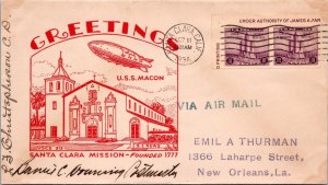 USS Macon - Santa Clara Mission - Sta Clara, Ca - Red Cachet - F49551