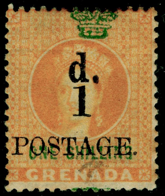 GRENADA SG37, 1d on 1½d orange, USED. Cat £50.