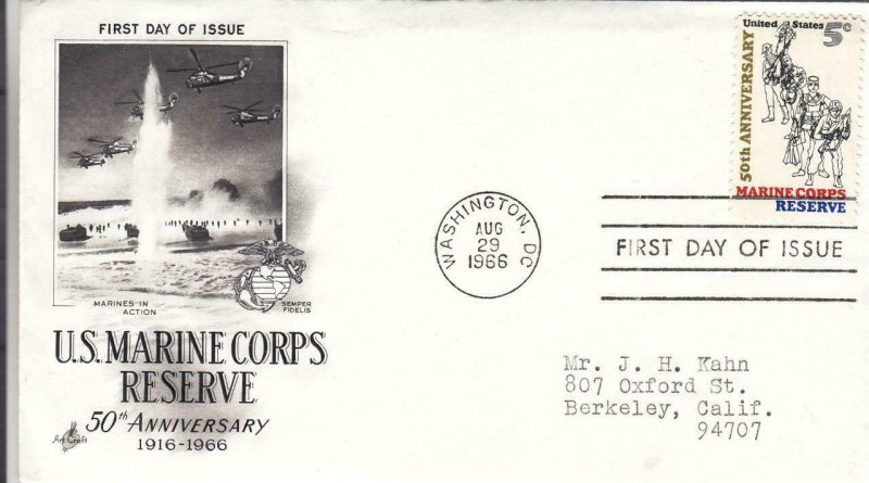 1966, 50th Anniv. US Marine Corps Reserve, Artcraft, FDC (D12899)