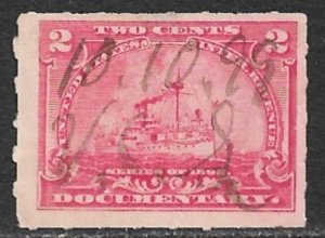 US REVENUES 1898 2c Carmine Rose BATTLESHIP Documentary Sc R164 Roul 5 1/2 Used