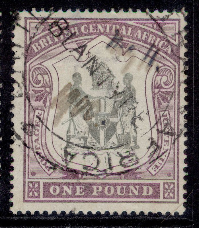 NYASALAND - BCA QV SG51, £1 black & dull purple, USED. FISCAL POSTMARK