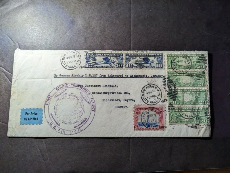 1929 USA LZ 127 Graf Zeppelin Airmail First Flight Cover FFC NY to Germany