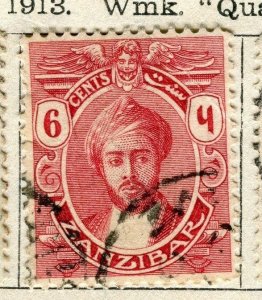 ZANZIBAR;  1913 early Sultan issue fine used 6a. value