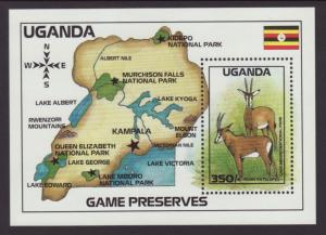 Uganda 641 Antelopes.Map Souvenir Sheet MNH VF