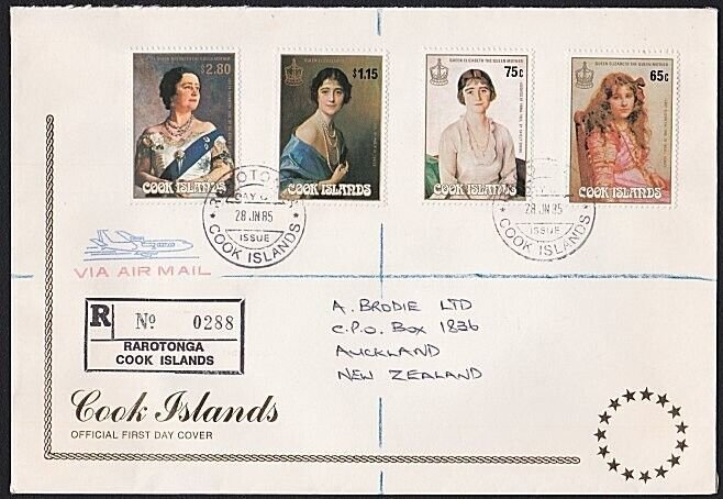 COOK IS 1985 Queen Mother set on FDC.......................................B1663