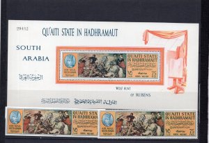 ADEN QU'AITI 1967 PAINTINGS BY RUBENS 2 STAMPS PERF. & IMPERF. & S/S MNH