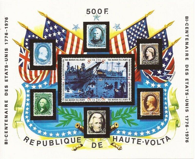 Burkina Faso - 1975 American Bicentennial - Stamp Souvenir Sheet #358