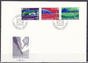 Liechtenstein, Scott cat. 737-739. Soccer Stadiums issue. First day cover. ^