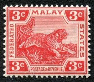 Malay SG34b 3c Scarlet wmk Mult crown sideways U/M Cat 38 pounds