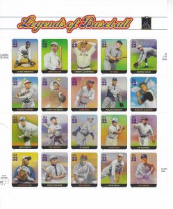 US #3408 $0.33  Legends of Baseball Pane of 20 (MNH) CV $15.00