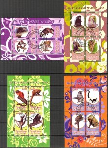 {g080} Congo 2010 Fauna Animals (5) Monkeys 4 sheets Used / CTO