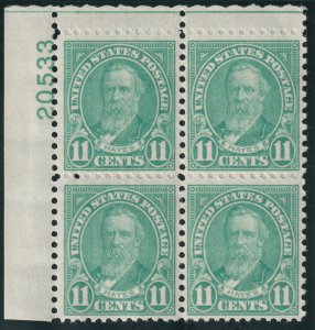 Sc# 692 U.S 1931 Rutherford B Hayes 11¢ plate number block 20533 MNH CV $25.00