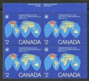 Canada Scott 977 MNHOG Block of 4 - 1983 $2 Commonwealth Day - SCV $36.00