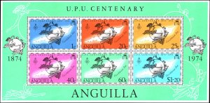 Anguilla #204a, Complete Set, S/S of 6, S/S Only, 1974, UPU, Never Hinged