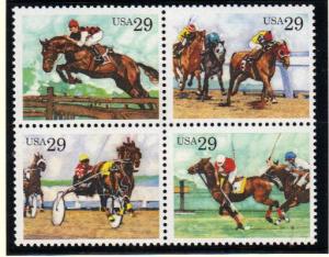 #2756-59 MNH blk/4 29c Sports Horses 1993 Issue