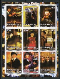 Benin 2002 MNH Harry Potter Hermione Hagrid 9v M/S Movies Film Owls Stamps