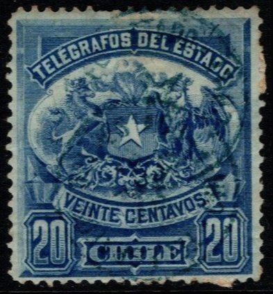 1880's Chile Revenue State Telegraphs 10 & 20 Centavos 2 Stamps Used