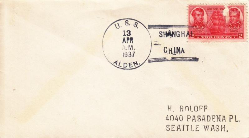 1937, USS Alden, DD-211, Shanghai, China to Seattle, WA, Stamp damaged (N2139)