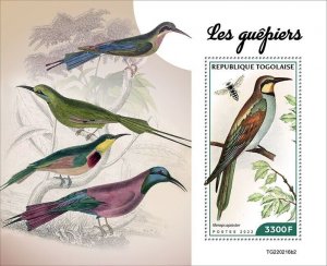Togo 2022 MNH Birds on Stamps Bee-Eaters Rosy European Bee-Eater 1v S/S II 