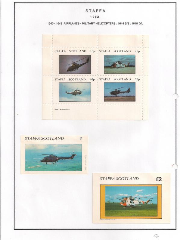 SCOTLAND - STAFFA - 1982 - Military Helicopters - Perf 4v, Souv, D/L Sheets -MLH