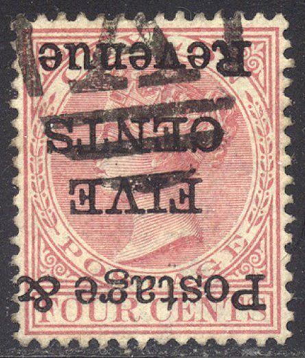 CEYLON #117a Used - 1885 5c on 4c Rose, Inverted Surcharge