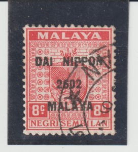 Malaya , Negri Sembilan Scott # N22  Used Japan Occupation Stamp