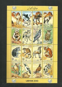 1995 - Libya - Libye- MS - Libyan Zoo- Wild life animals- Camel Birds Fox Jackal 