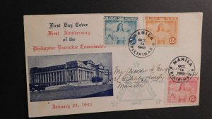 1943 Postal Cover Philippines From Manila Local Use 3 FDC Anniversary Executive