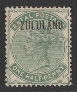 ZULULAND : 1888 'ZULULAND' on QV Natal ½d dull green, no stop..