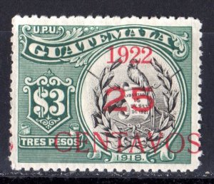 Guatemala 1922 Sc#188 QUETZAL BIRD $3 surcharged 25c Single MNH